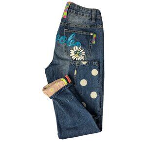Lala Bobo Womens 27x29 Blue Denim Jeans Polka Dots Tapered Leg Loud Fun